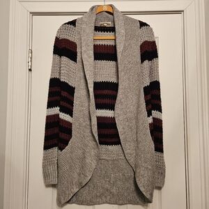 Bobbie Brooks Gray and Burgundy Striped Cardigan Sz Sm
